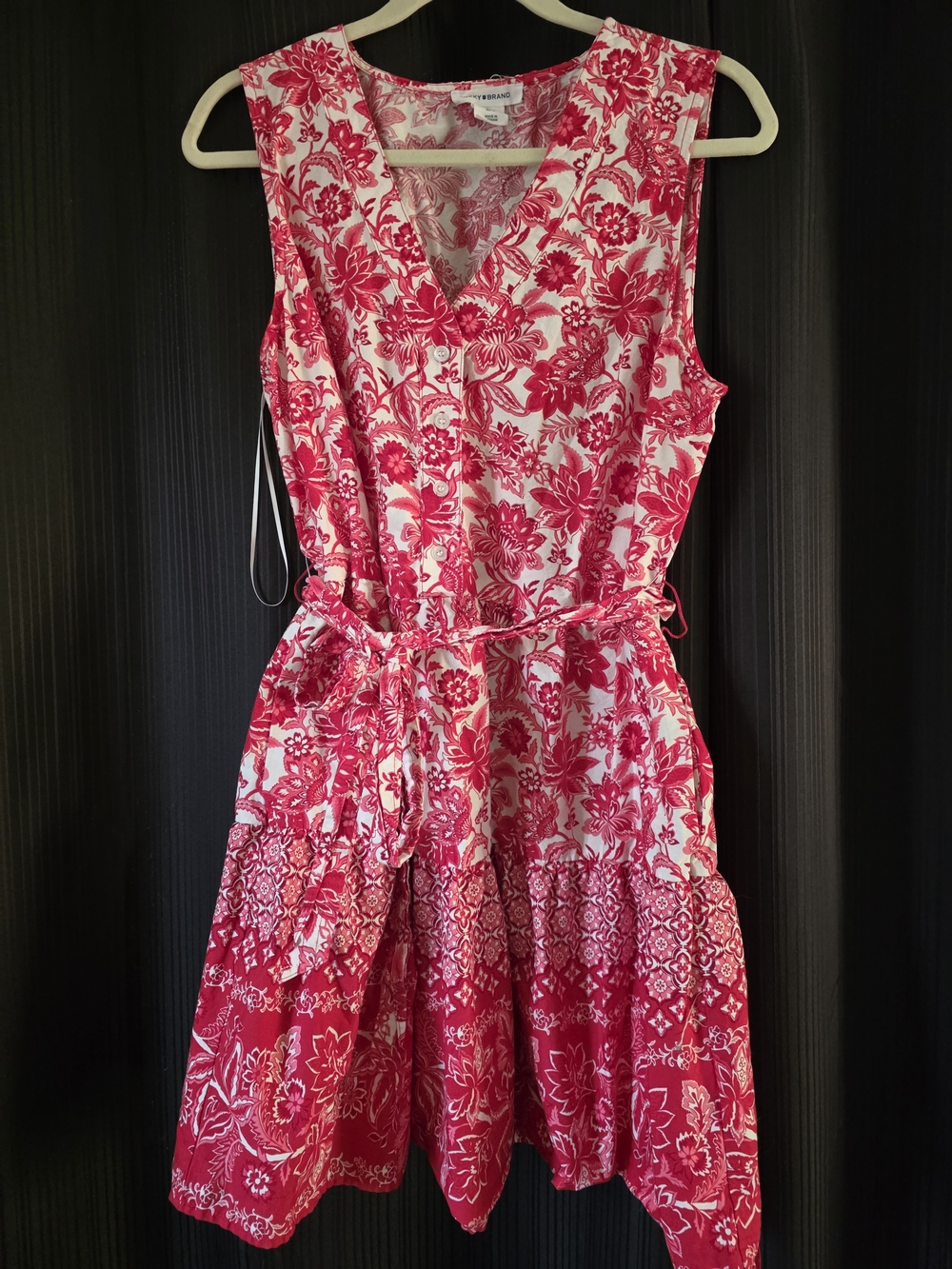 Lucky Brand Pink Floral Tiered Sleeveless Cotton Dress